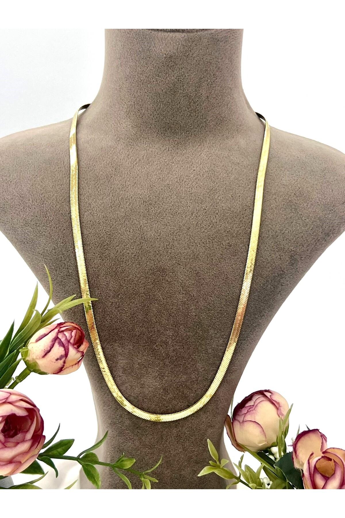 Vip Özel Seri İtalyan Çelik 4 mm Çelik Kolye (14k Gold 60cm) - Görsel 3