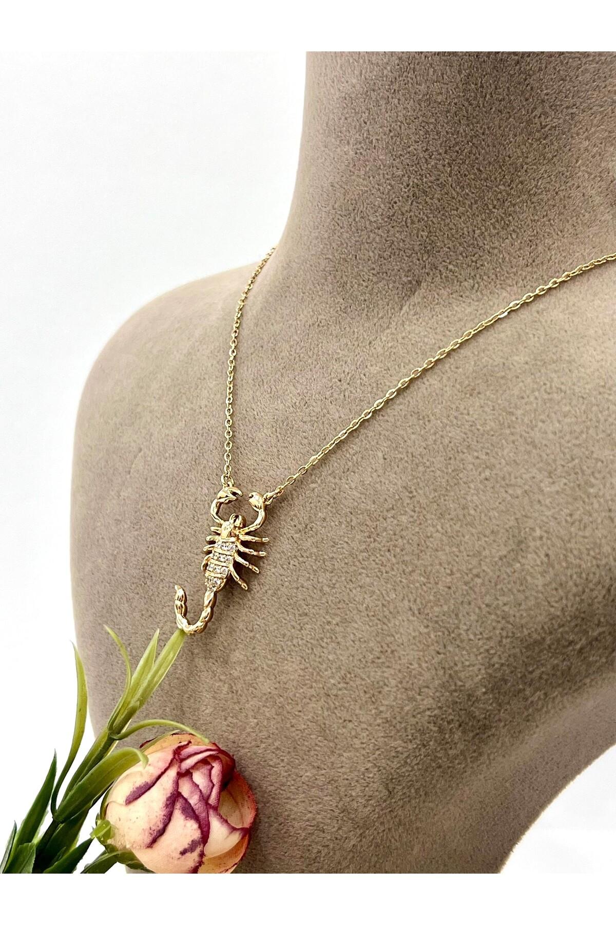 Üç Boyutlu Akrep Çelik Kolye (18K ROSE GOLD-39/44CM)