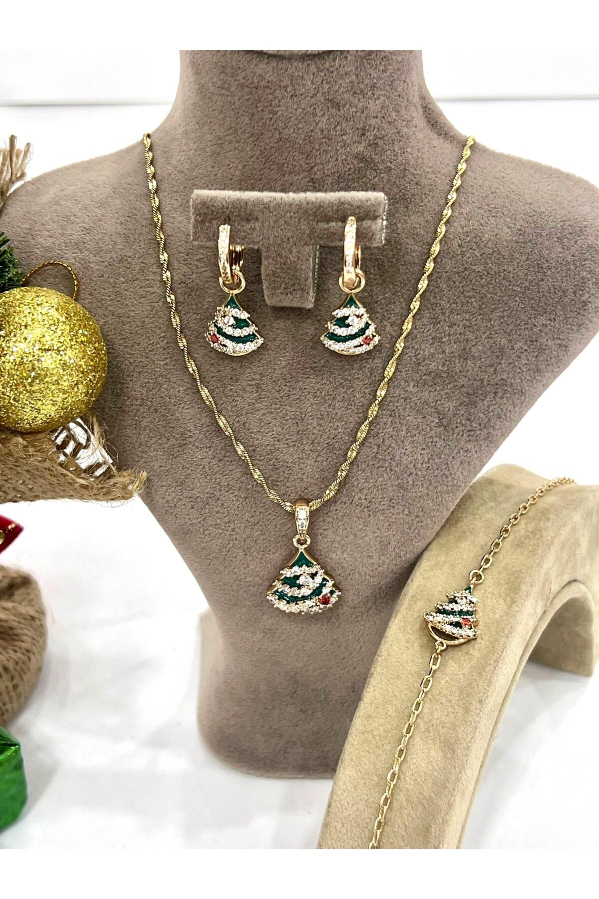 Yılbaşı Noel Çam Ağacı Hediyelik Kolye Set (18K ROSE/50CM) - Görsel 2