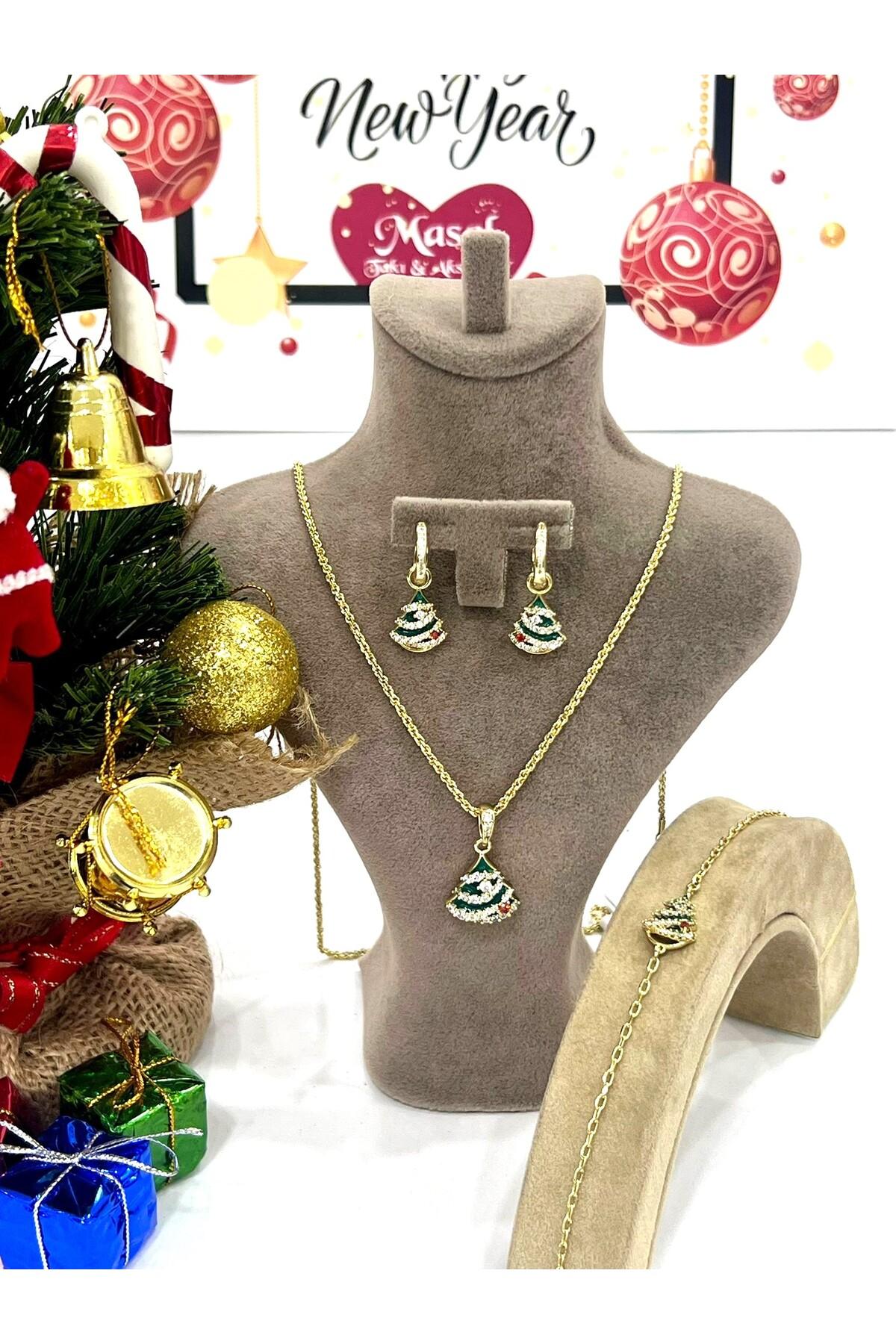 Yılbaşı Noel Çam Ağacı Hediyelik Kolye Set (14k Gold/60cm) - Görsel 2