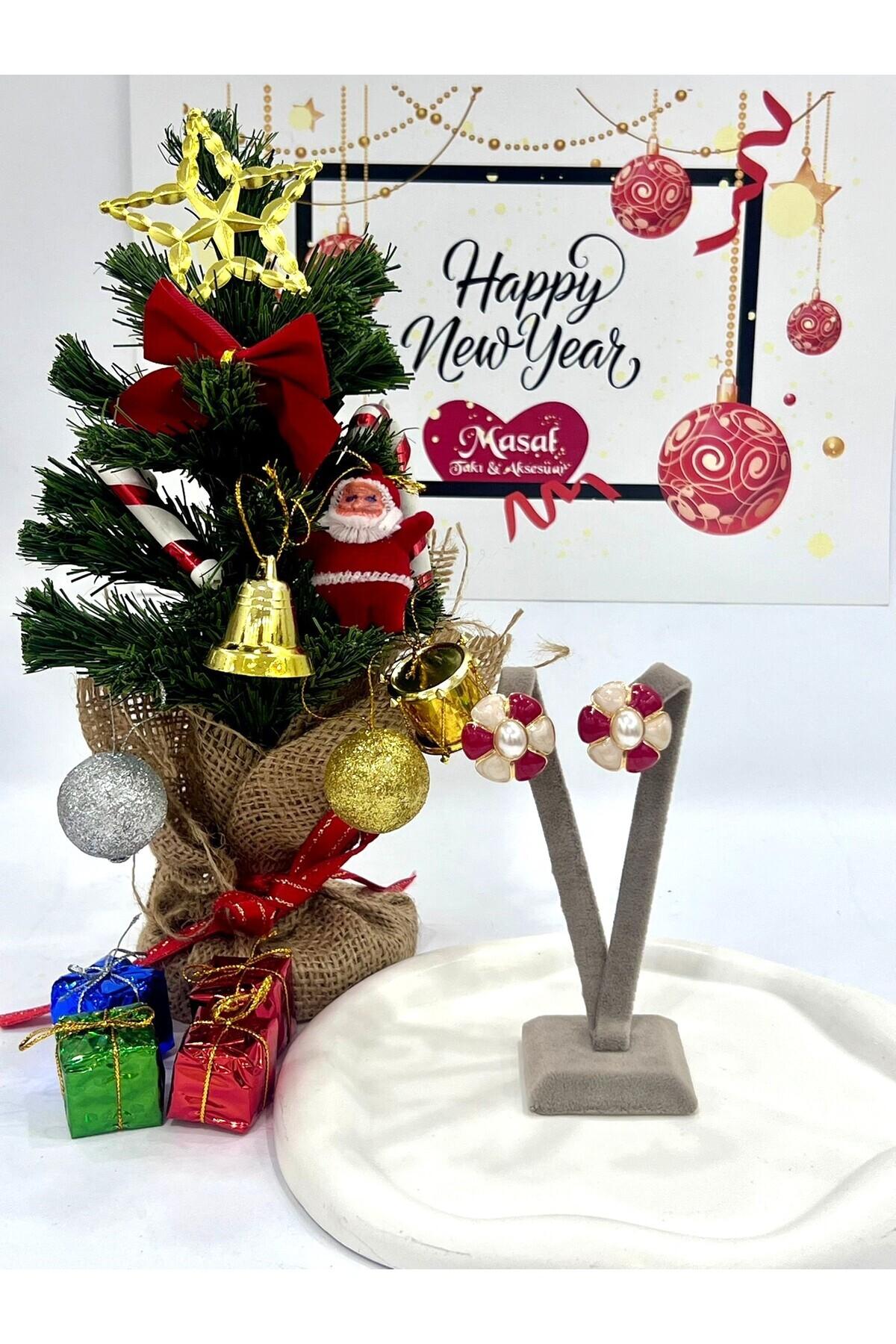 Kırmızı Beyaz Papatya Küpe (2.5x2,5cm) - Görsel 2