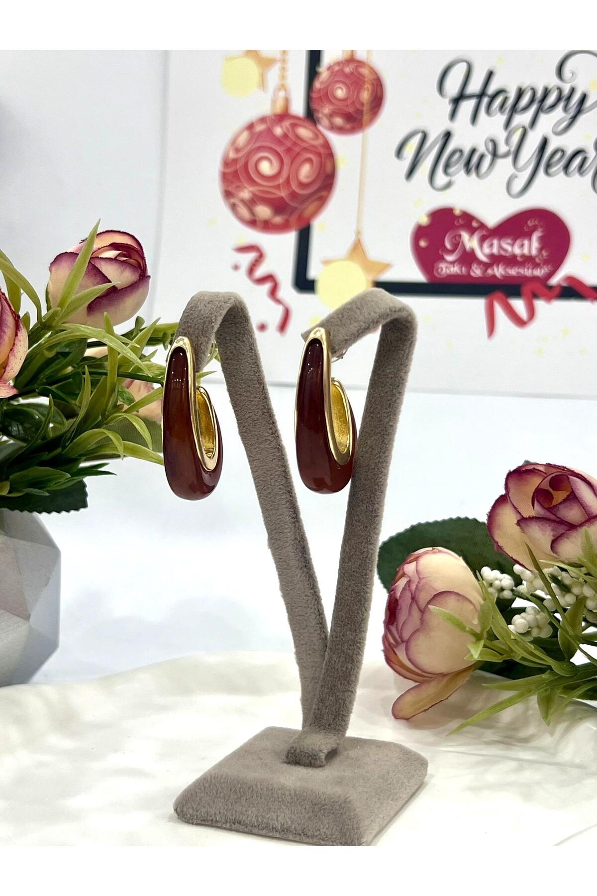 Renkli Damla Mineli Küpe (4x2,2cm)