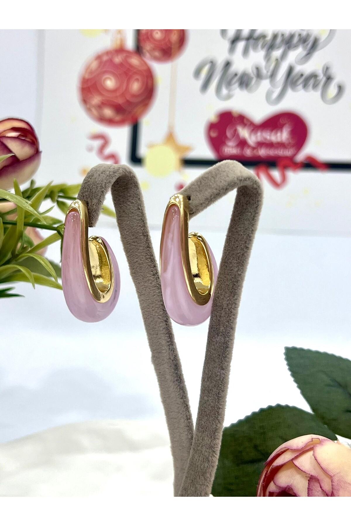 Renkli Damla Mineli Küpe (4x2,2cm) - Görsel 3