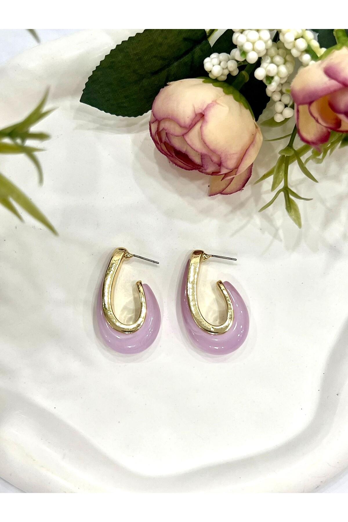 Renkli Damla Mineli Küpe (4x2,2cm) - Görsel 5