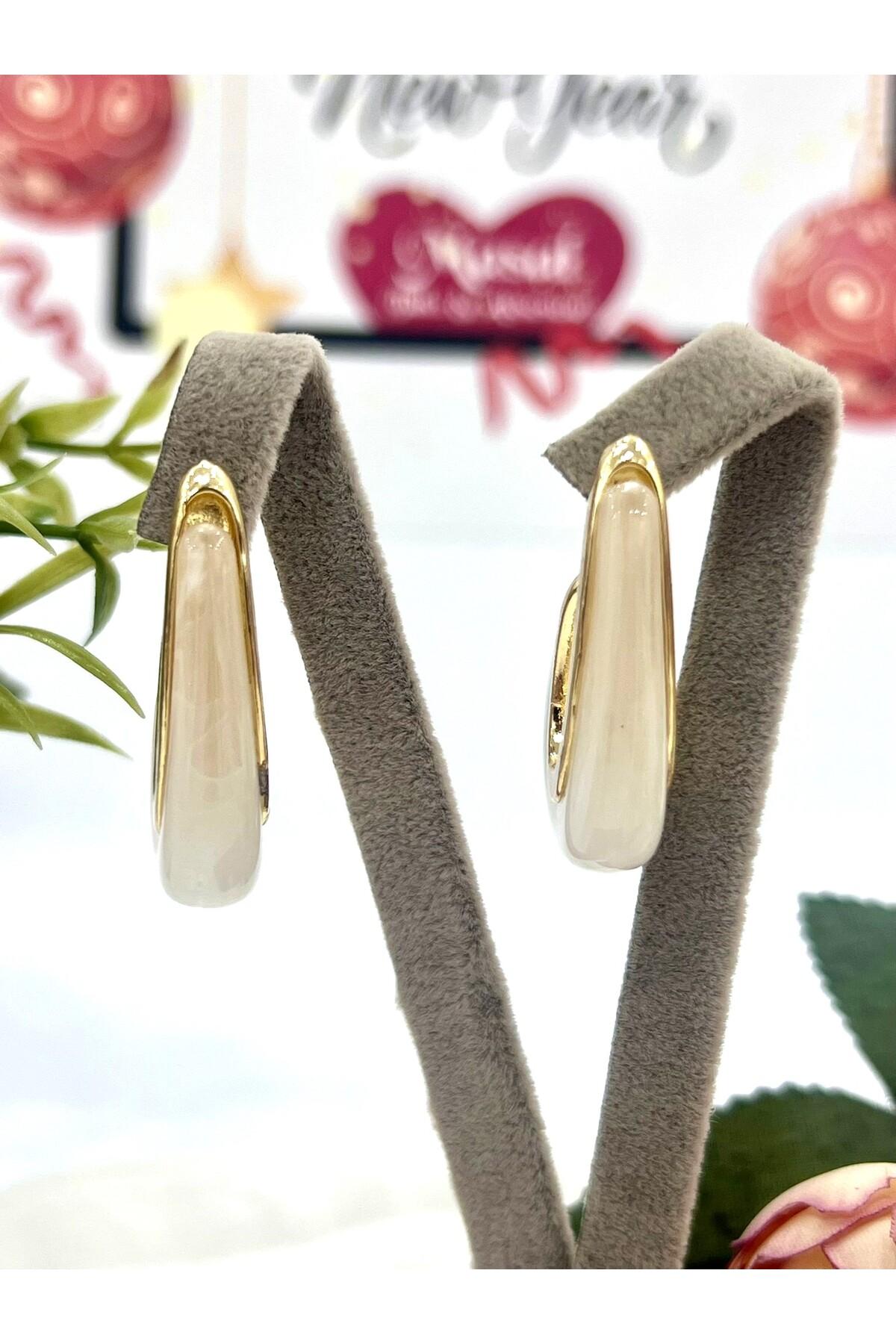 Renkli Damla Mineli Küpe (4x2,2cm) - Görsel 4