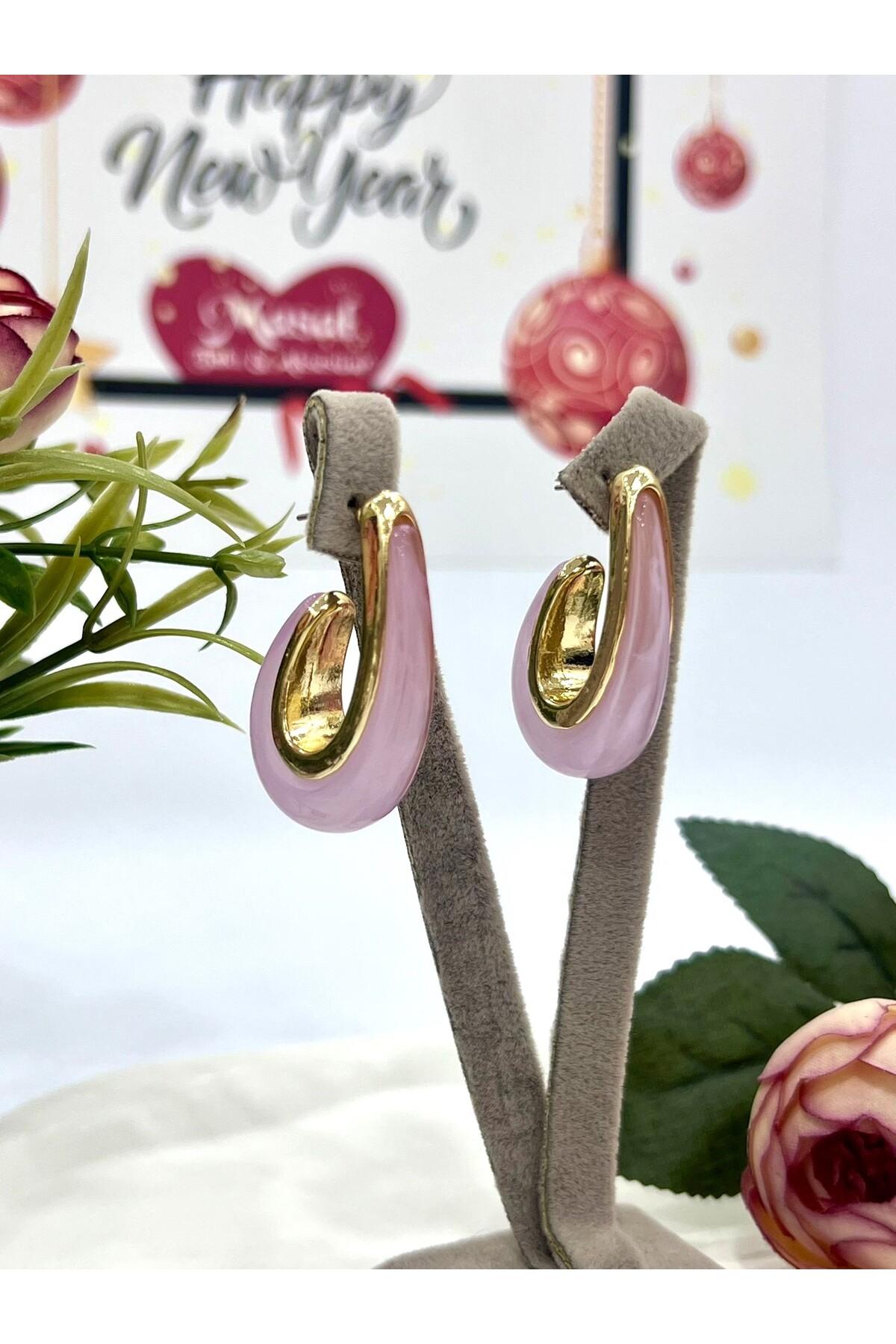 Renkli Damla Mineli Küpe (4x2,2cm)