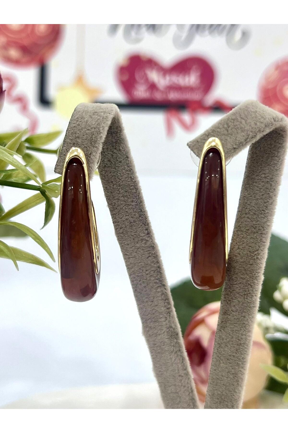 Renkli Damla Mineli Küpe (4x2,2cm) - Görsel 3