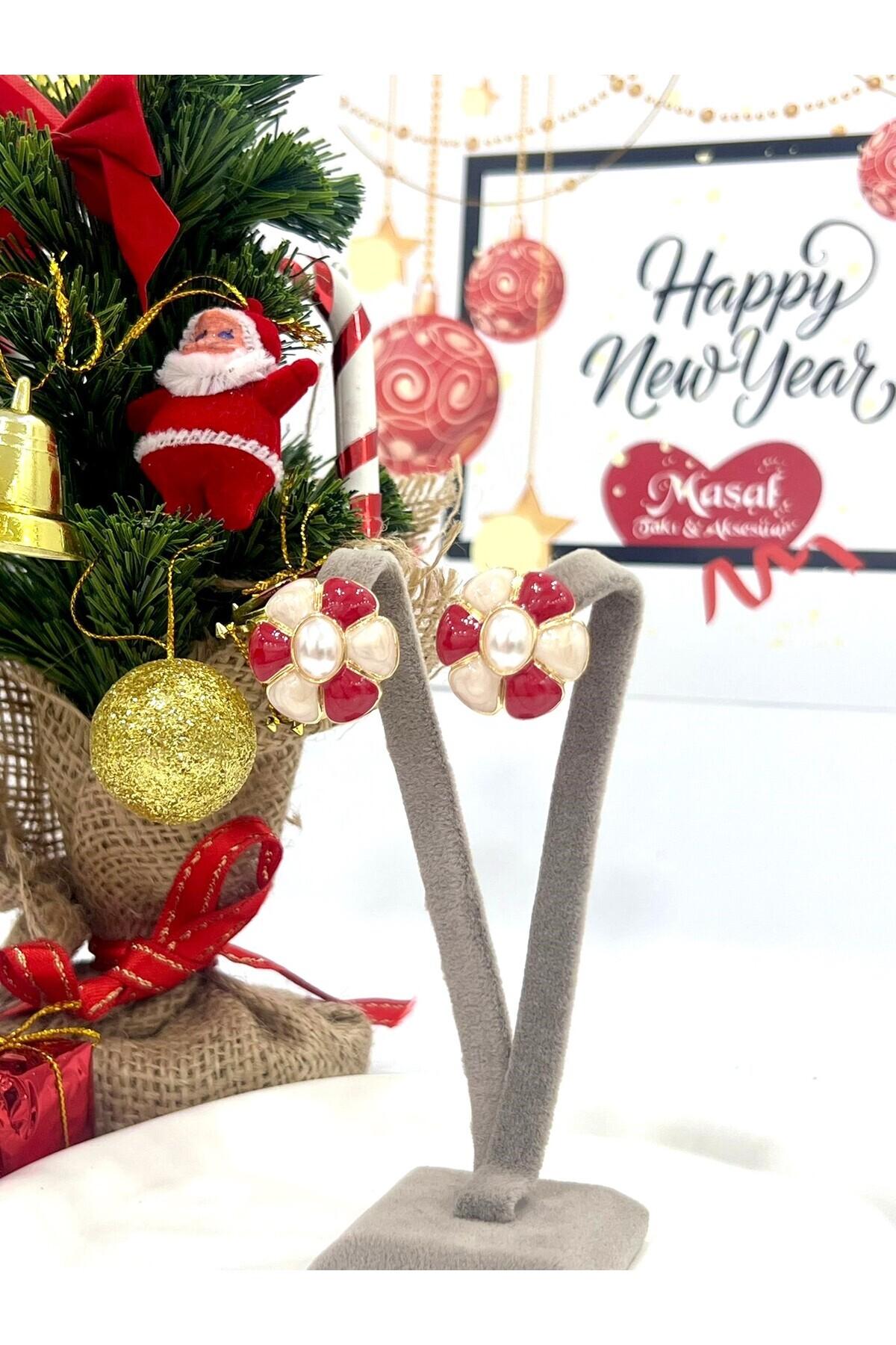 Kırmızı Beyaz Papatya Küpe (2.5x2,5cm) - Görsel 7