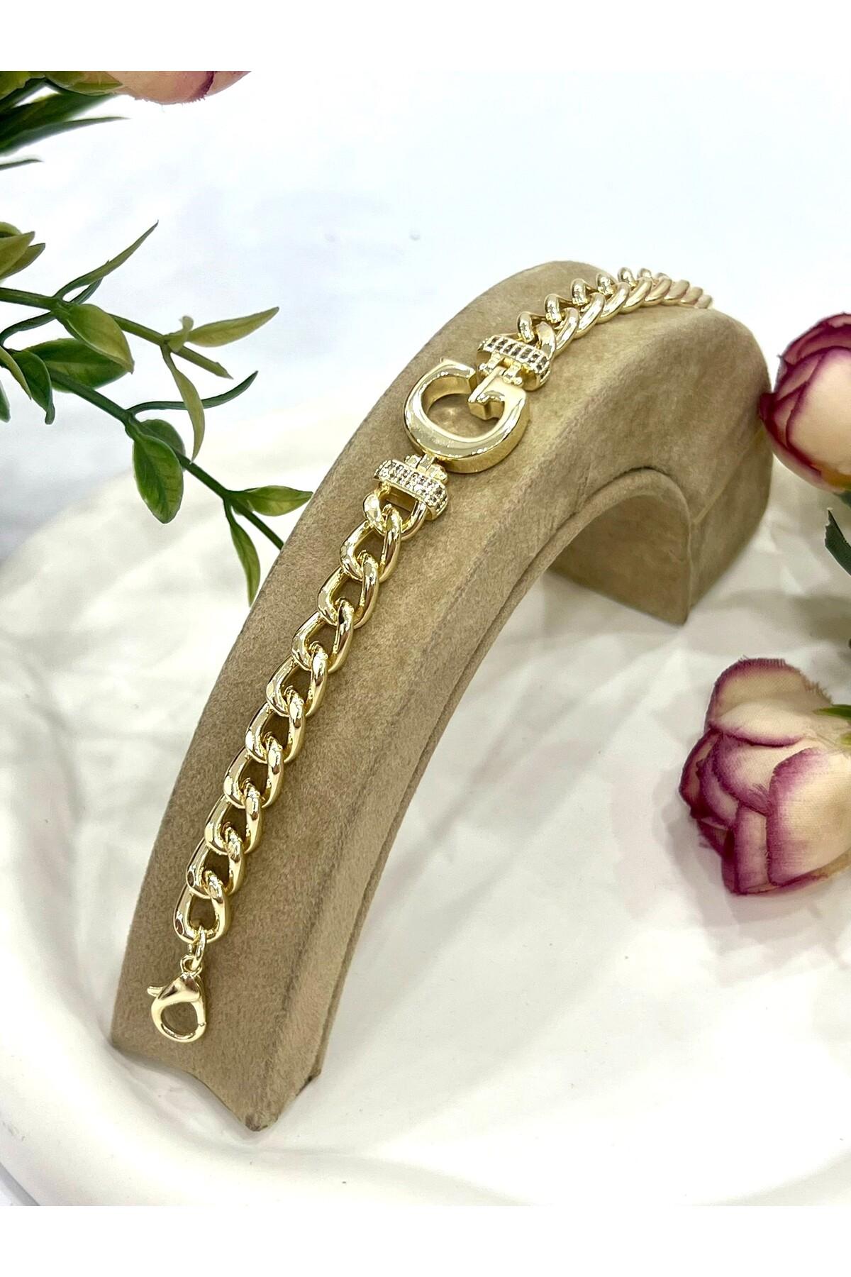 Vip Harf G Zirkon Taşlı Bileklik(14K GOLD / 15-20CM)