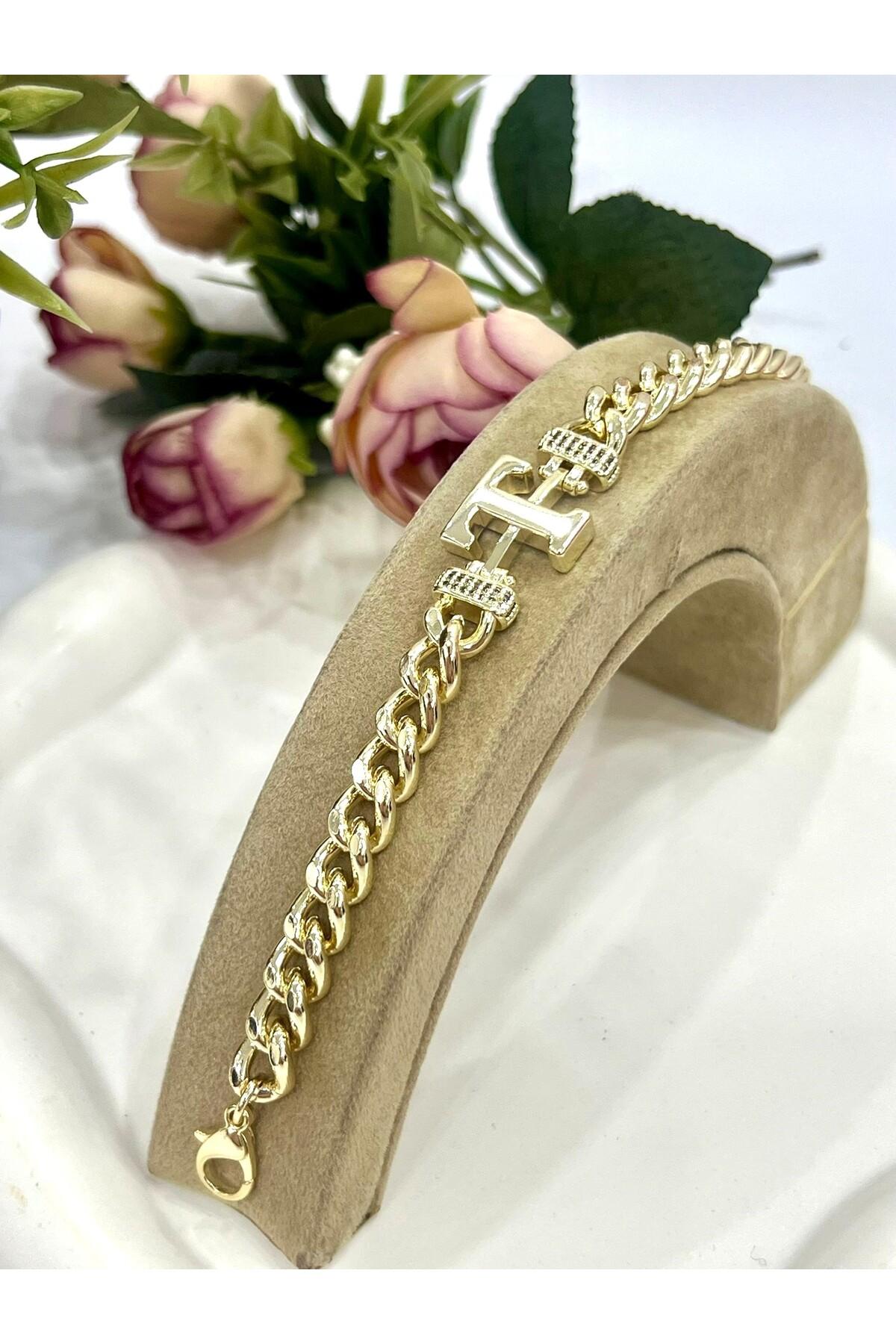 Vip Harf T Zirkon Taşlı Bileklik(14K GOLD / 15-20CM)