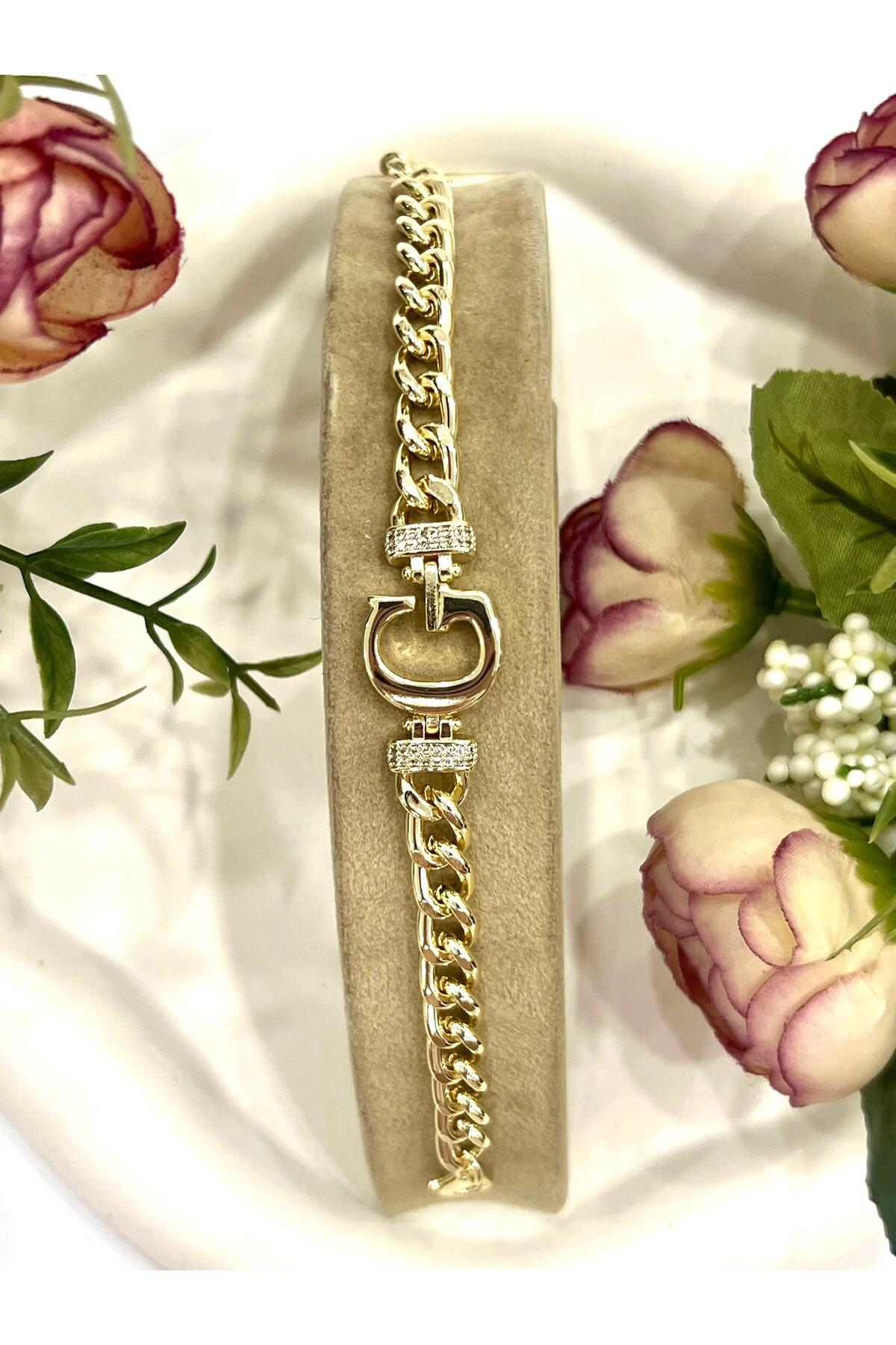 Vip Harf G Zirkon Taşlı Bileklik(14K GOLD / 15-20CM) - Görsel 3