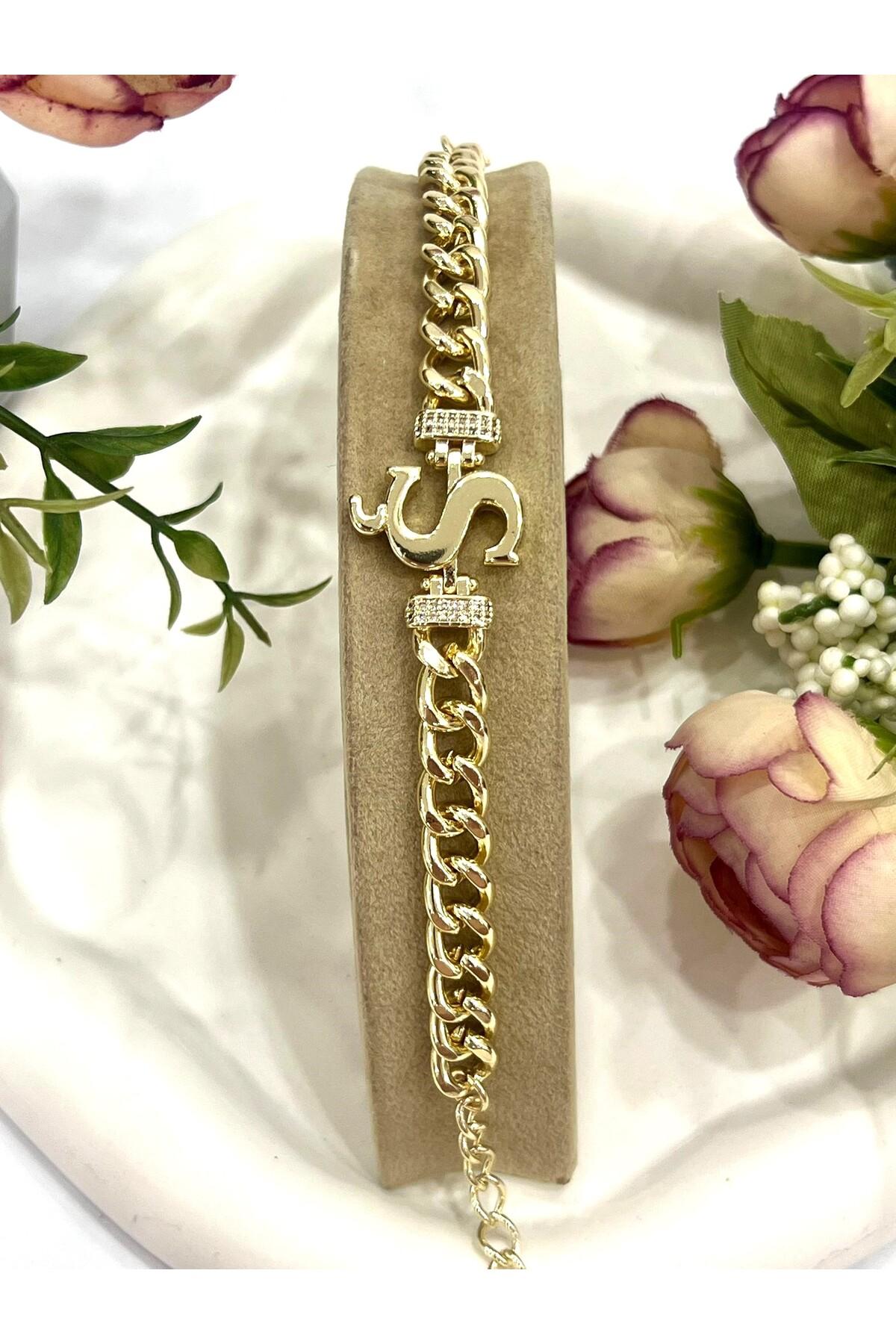 Vip Harf Ş Zirkon Taşlı Bileklik(14K GOLD / 15-20CM) - Görsel 4
