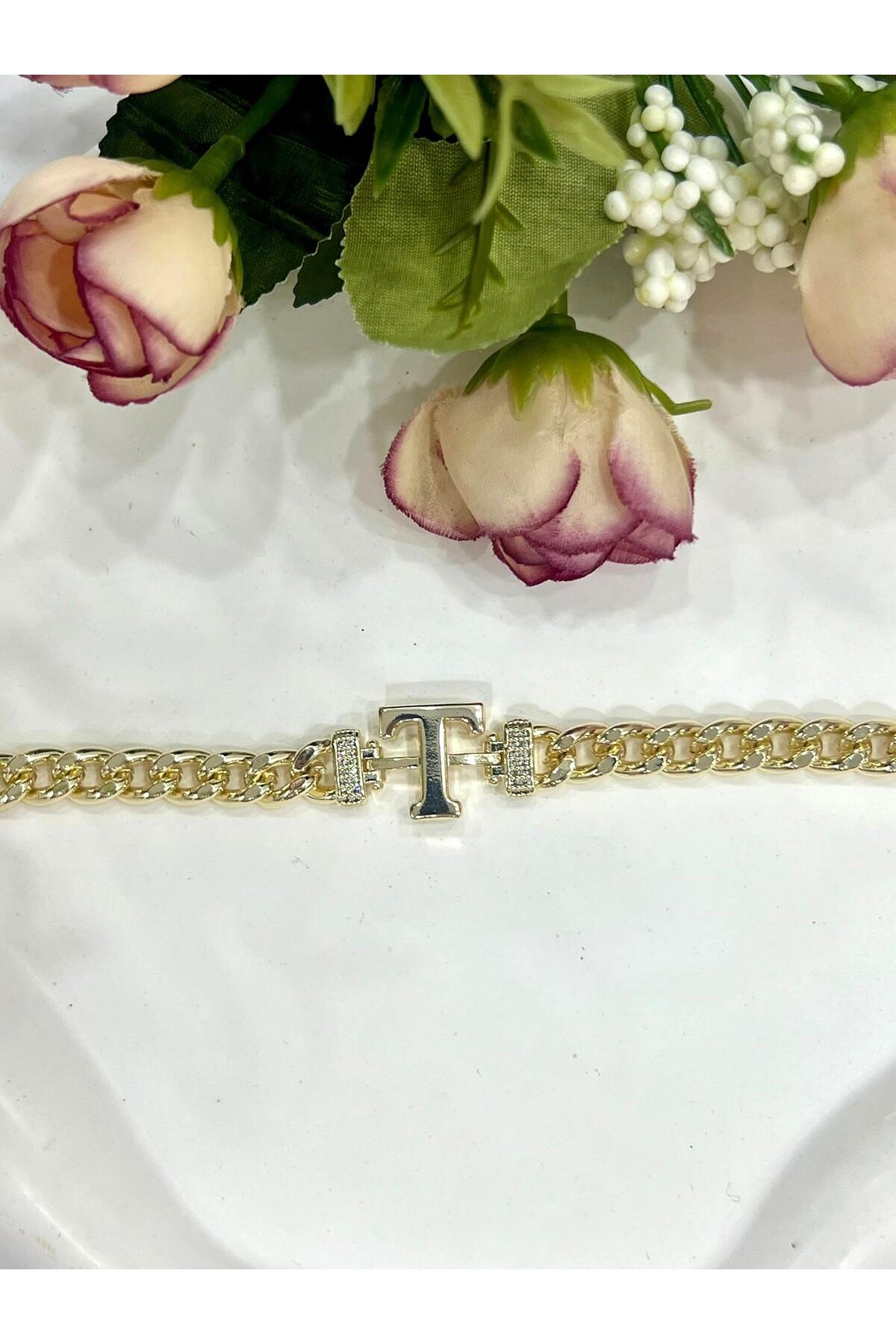 Vip Harf T Zirkon Taşlı Bileklik(14K GOLD / 15-20CM) - Görsel 2