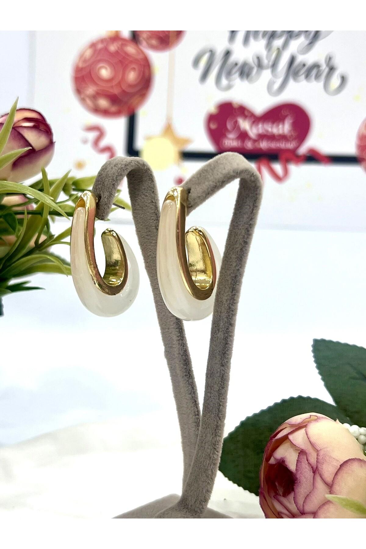 Renkli Damla Mineli Küpe (4x2,2cm)