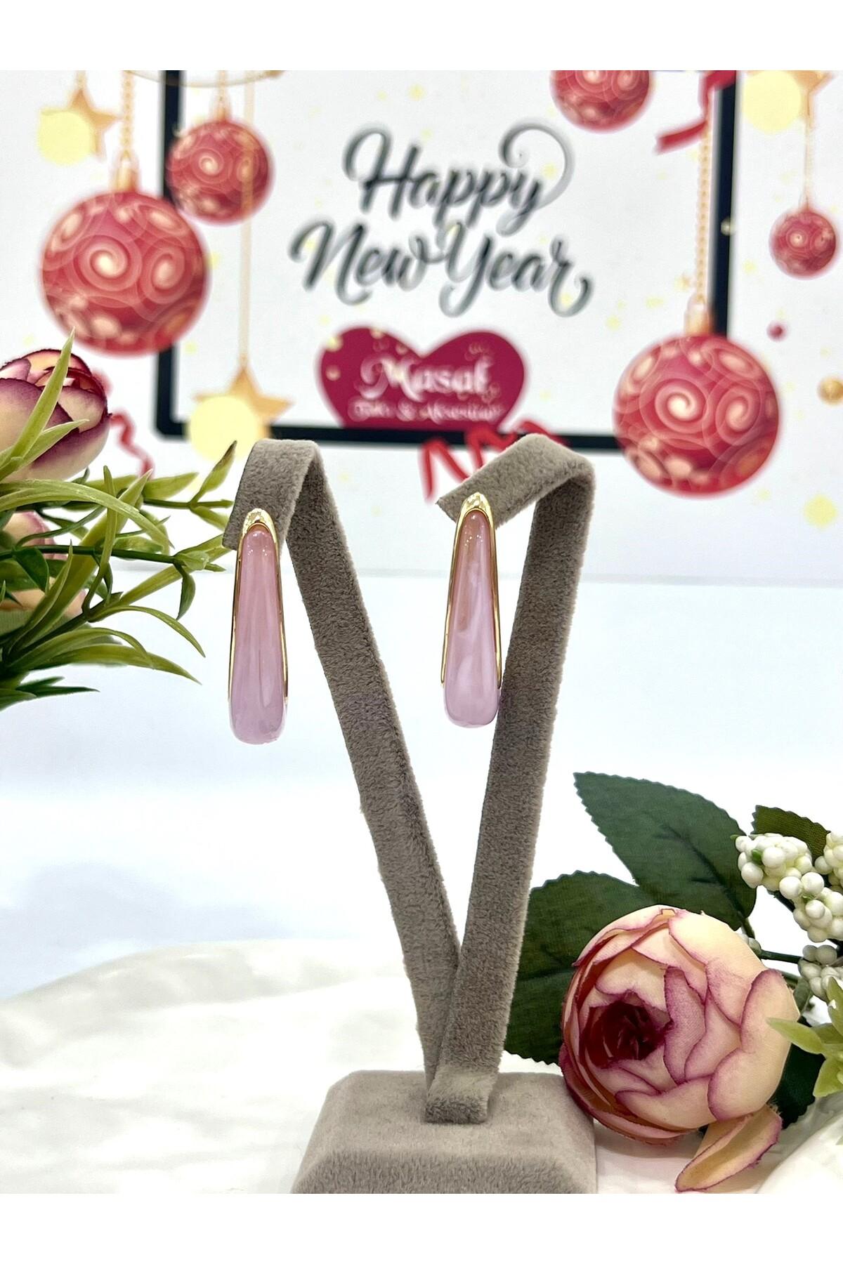 Renkli Damla Mineli Küpe (4x2,2cm) - Görsel 6