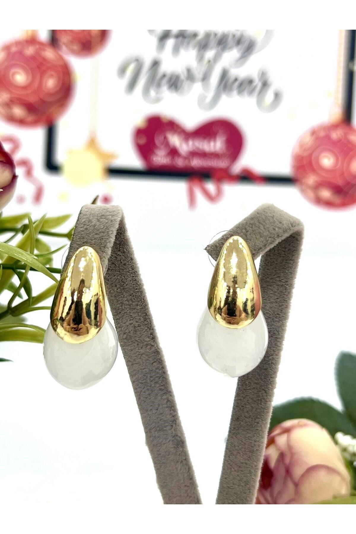 Tasarım Mineli Damla Küpe (1,5x3cm) - Görsel 5