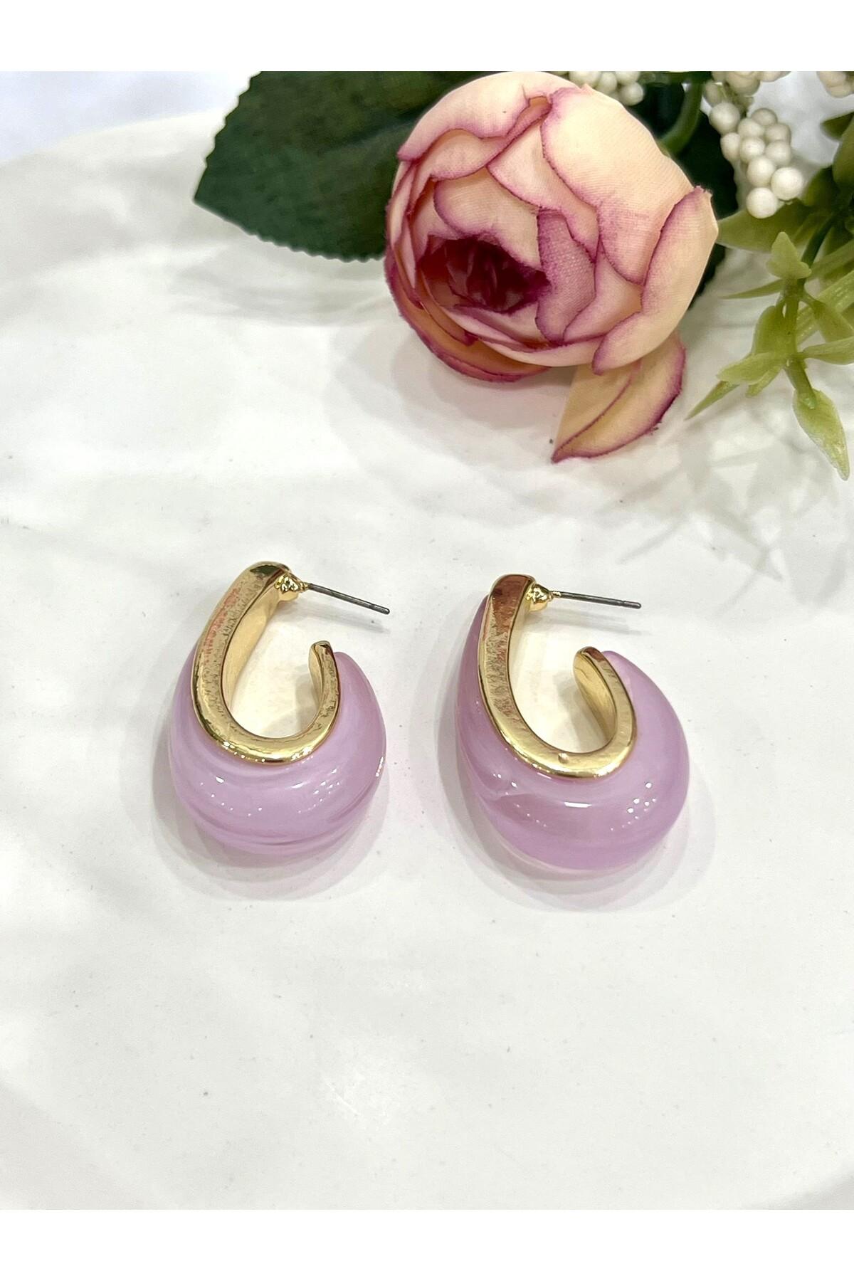 Renkli Damla Mineli Küpe (4x2,2cm) - Görsel 4