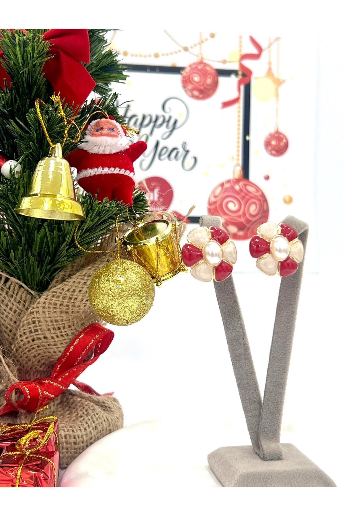 Kırmızı Beyaz Papatya Küpe (2.5x2,5cm) - Görsel 6