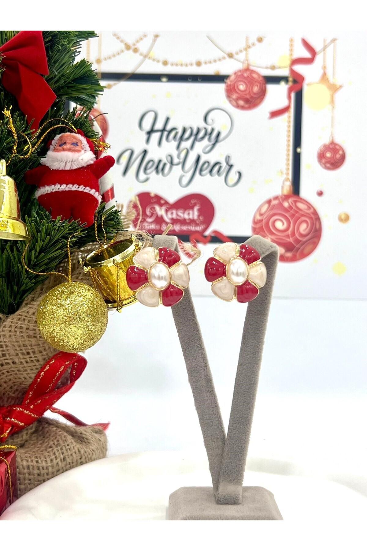 Kırmızı Beyaz Papatya Küpe (2.5x2,5cm) - Görsel 4