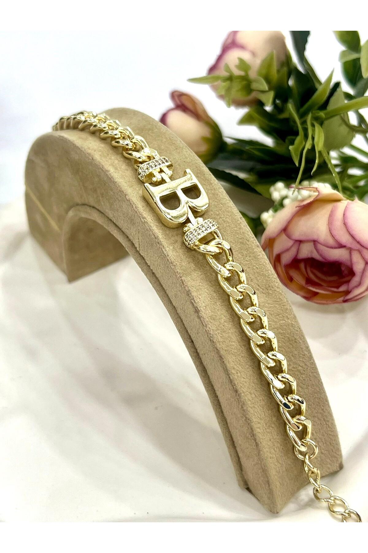 Vip Harf B Zirkon Taşlı Bileklik(14K GOLD / 15-20CM) - Görsel 3