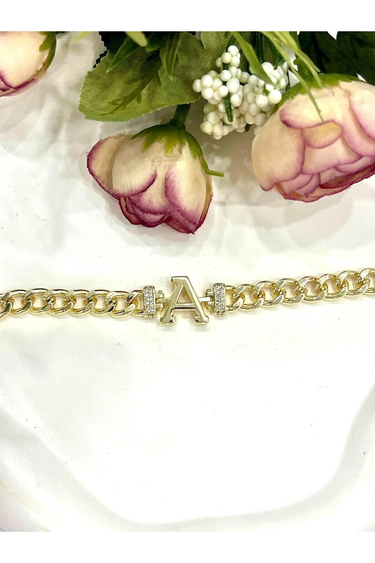 Vip Harf A Zirkon Taşlı Bileklik(14K GOLD / 15-20CM) - Görsel 2