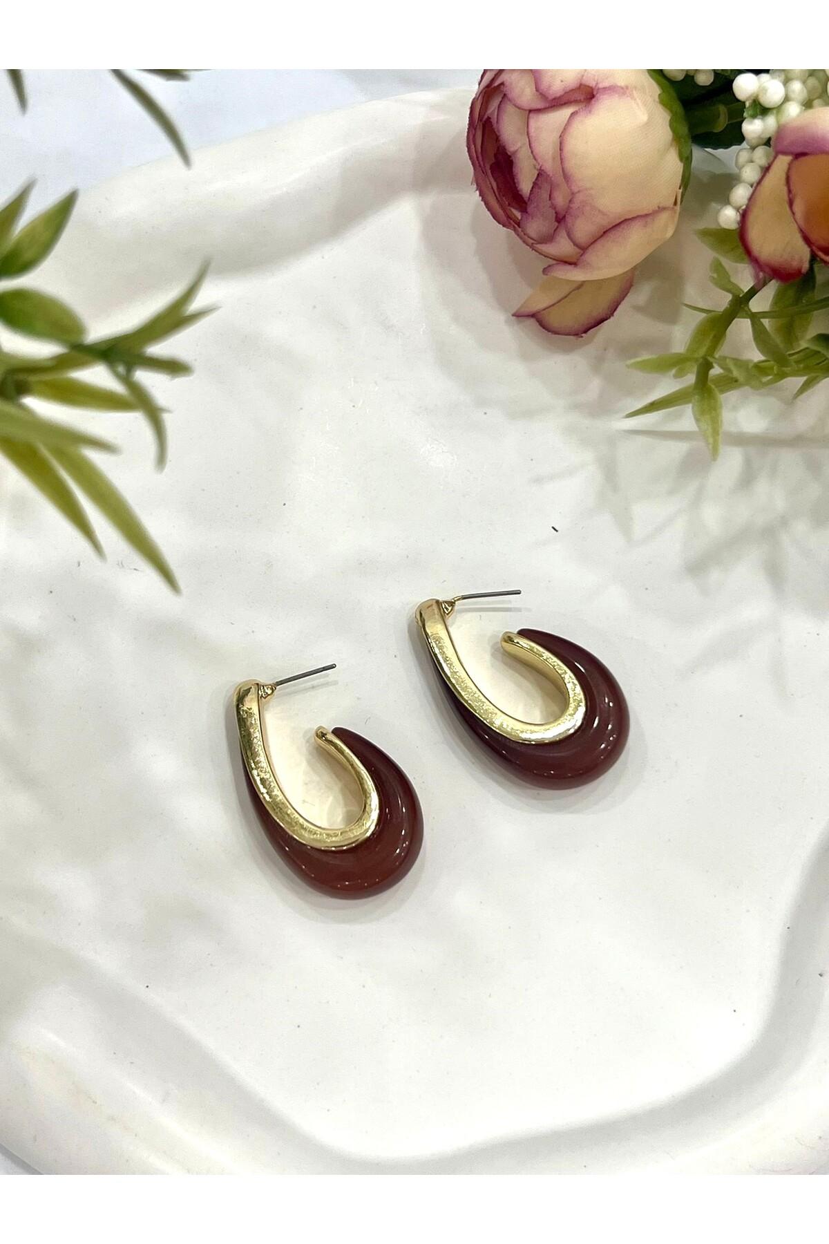 Renkli Damla Mineli Küpe (4x2,2cm) - Görsel 5