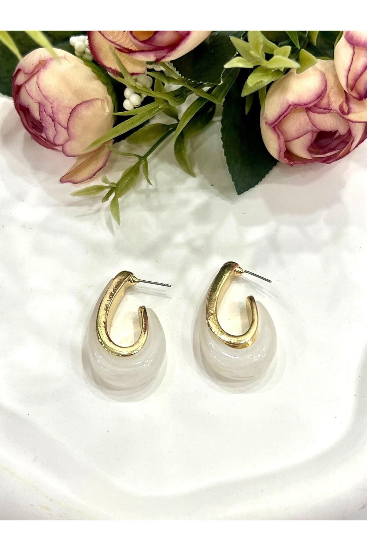 Renkli Damla Mineli Küpe (4x2,2cm) - Görsel 2