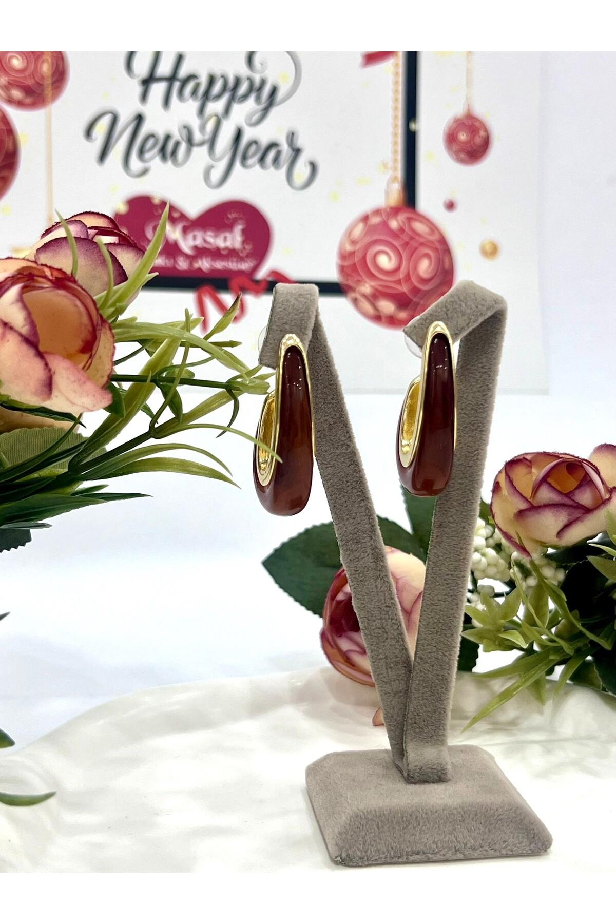 Renkli Damla Mineli Küpe (4x2,2cm) - Görsel 6