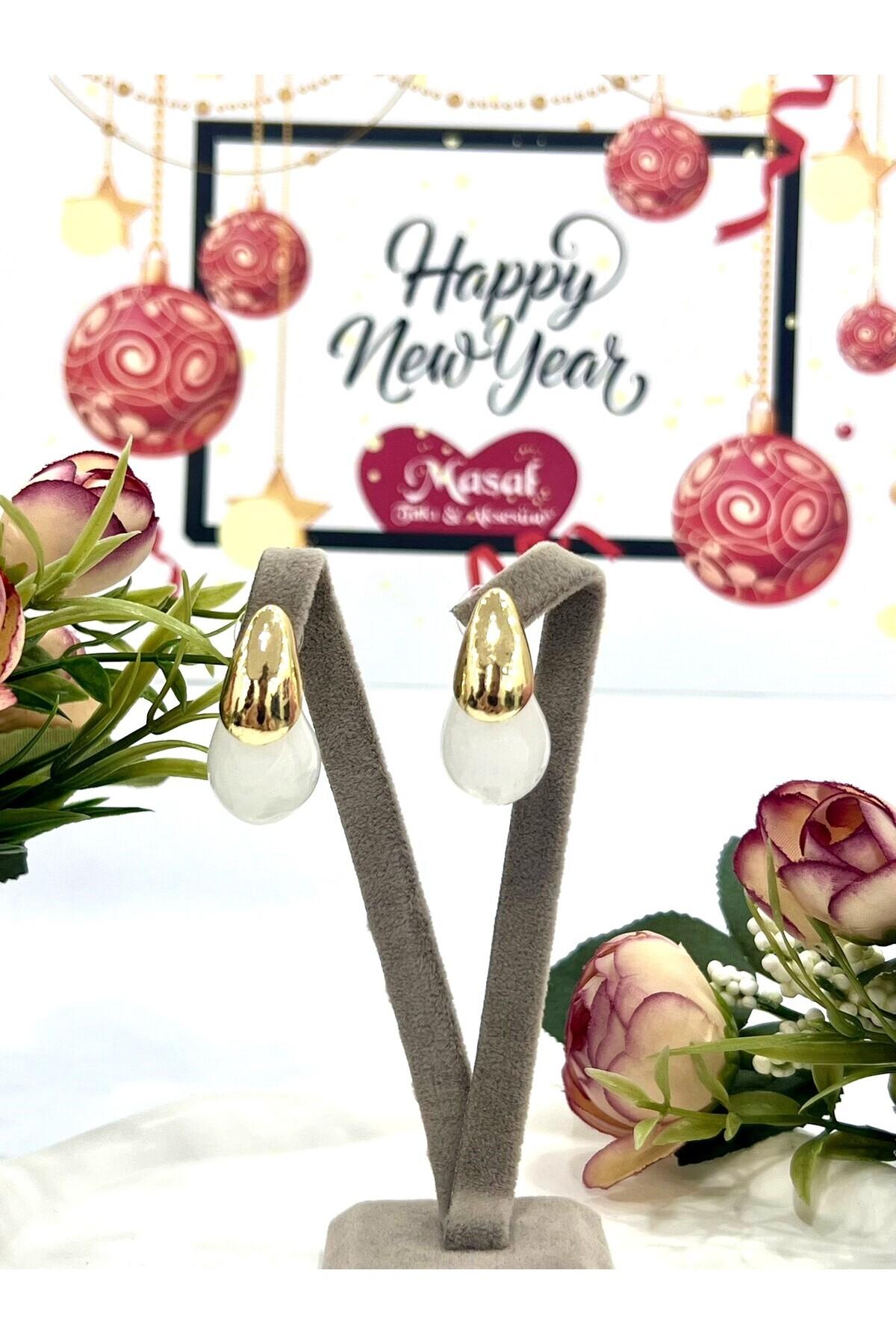 Tasarım Mineli Damla Küpe (1,5x3cm) - Görsel 3