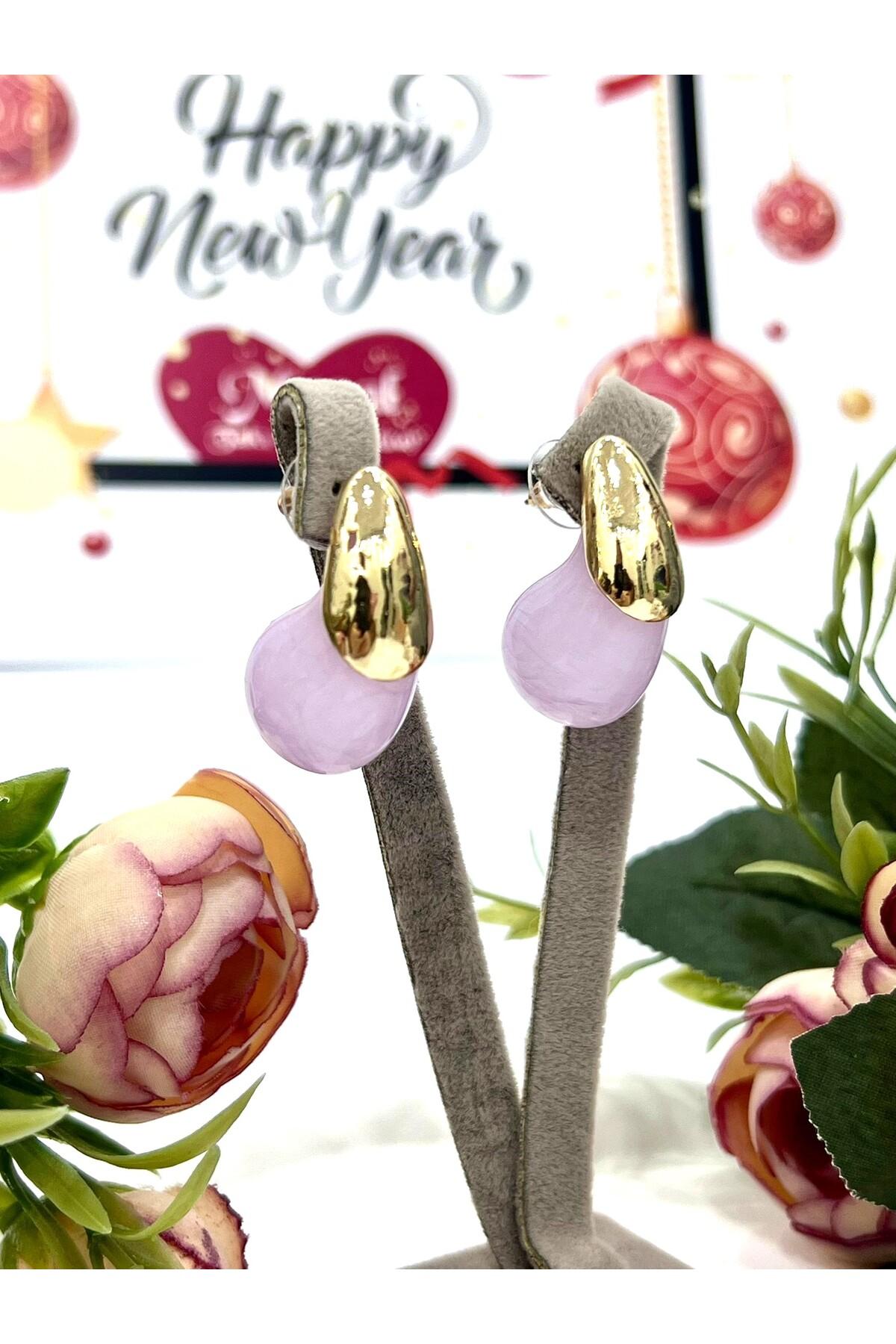 Tasarım Mineli Damla Küpe Mor (1,5x3cm) - Görsel 4