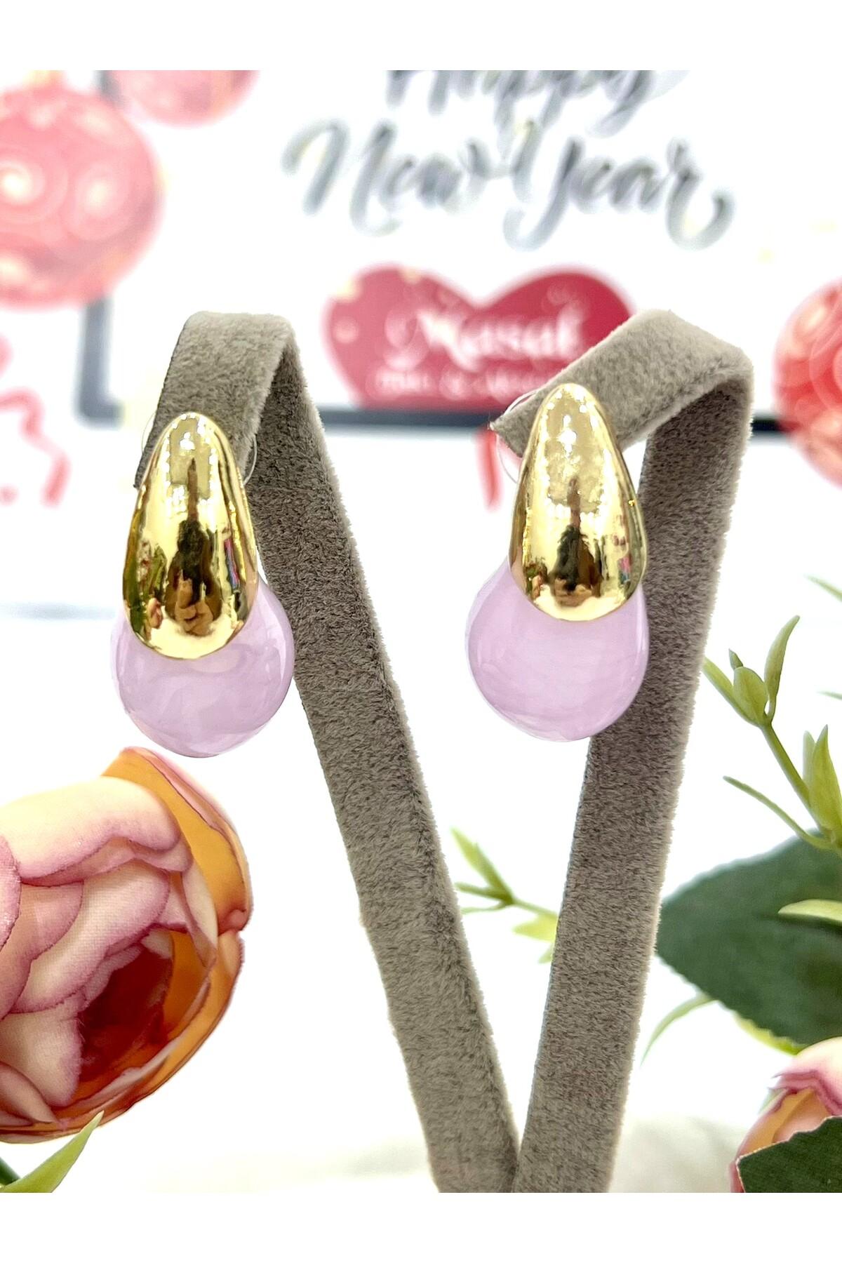 Tasarım Mineli Damla Küpe Mor (1,5x3cm)