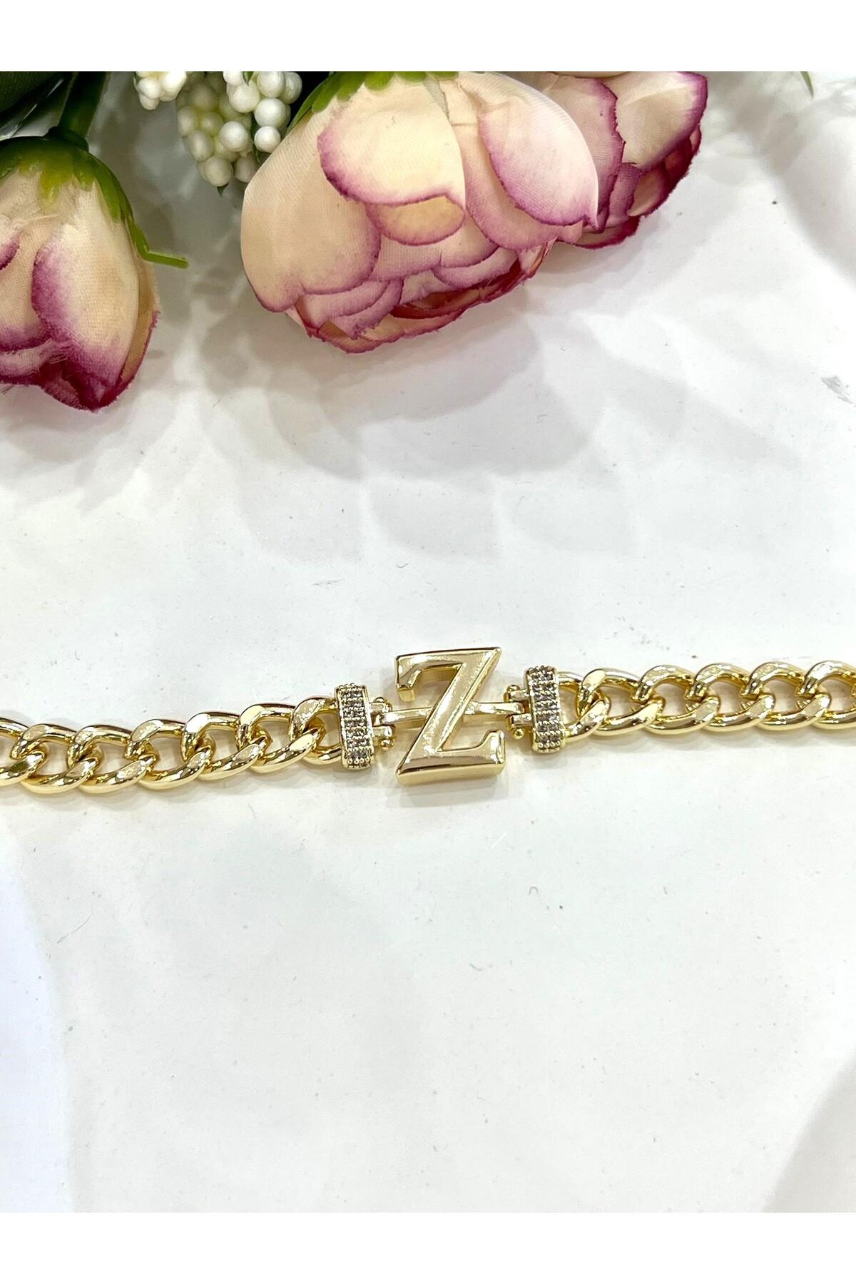 Vip Harf Z Zirkon Taşlı Bileklik(14K GOLD / 15-20CM) - Görsel 4
