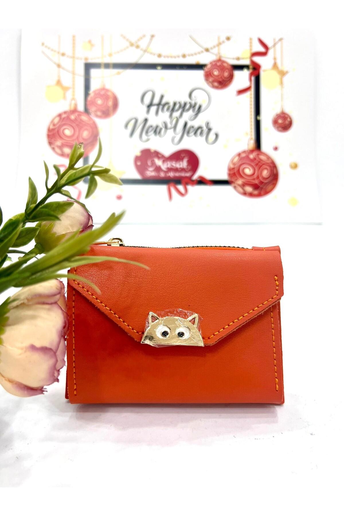 Kedili Turuncu Kadın Spor Çok Cepli Kartlık (11,5X8,5CM)