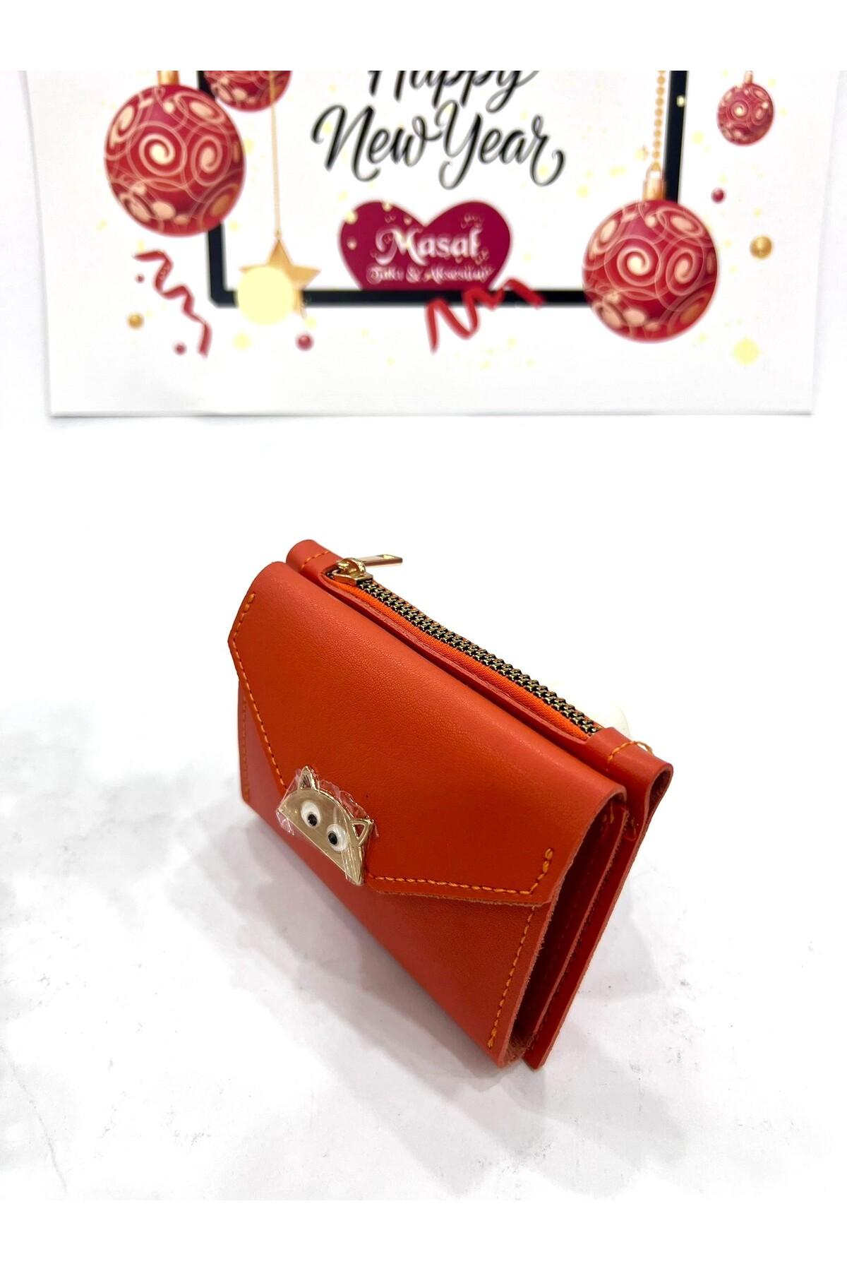 Kedili Turuncu Kadın Spor Çok Cepli Kartlık (11,5X8,5CM) - Görsel 2