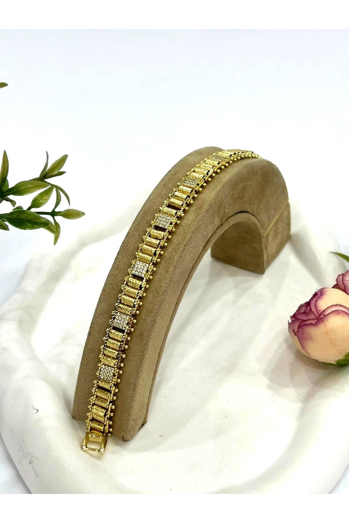 Nokta Model Kare Zirkon Taşlı Bileklik (14k Gold/19cm)