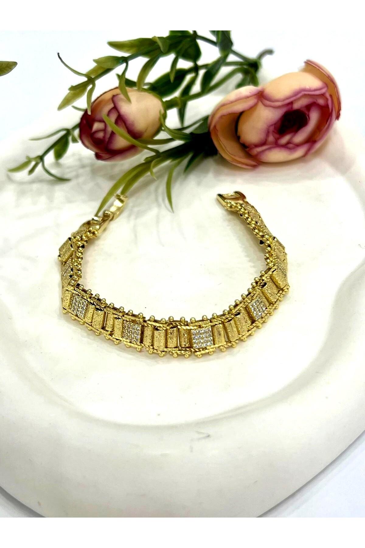 Nokta Model Kare Zirkon Taşlı Bileklik (14k Gold/19cm) - Görsel 2