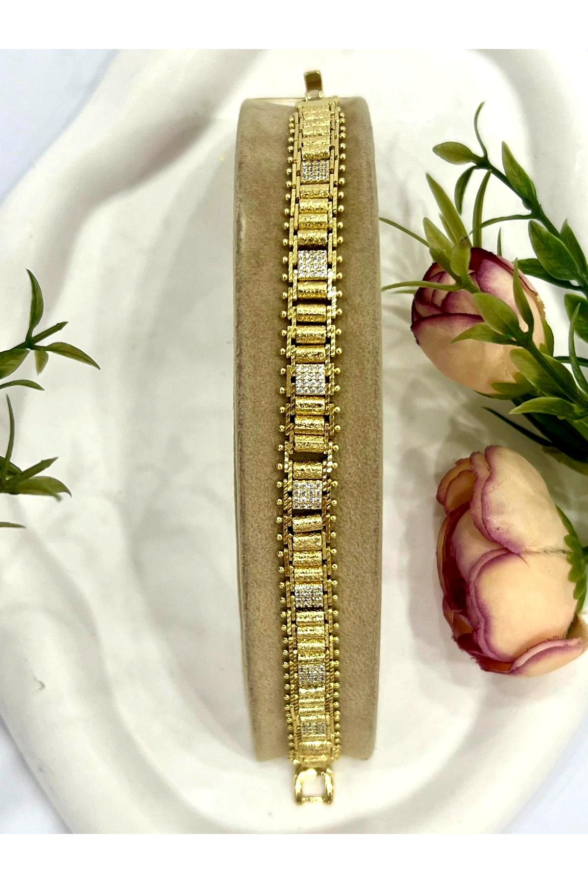 Nokta Model Kare Zirkon Taşlı Bileklik (14k Gold/19cm) - Görsel 5