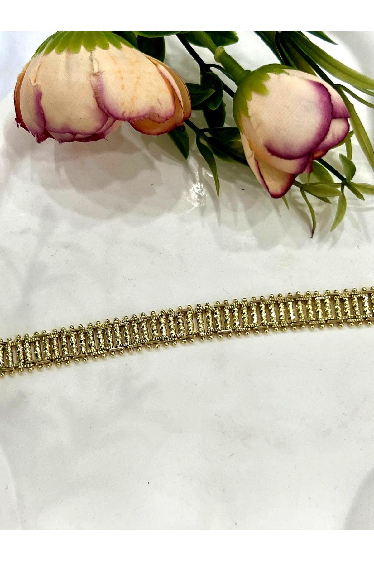 İşlemeli Silindir Detay Çelik Bileklik (14K Gold) - Görsel 2