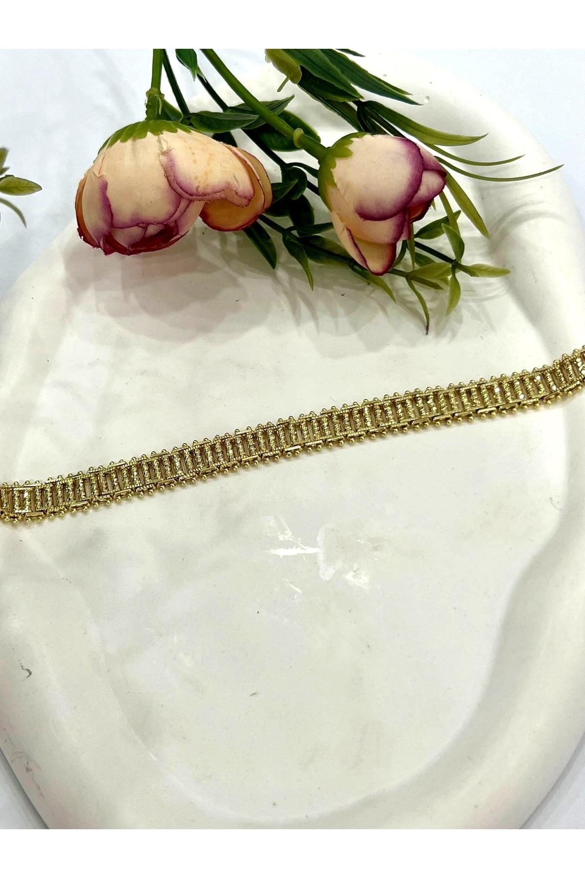 İşlemeli Silindir Detay Çelik Bileklik (14K Gold) - Görsel 4