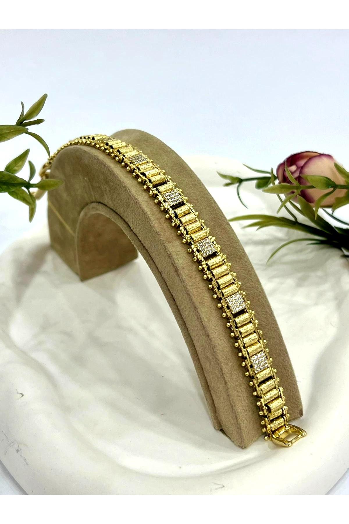 Nokta Model Kare Zirkon Taşlı Bileklik (14k Gold/19cm) - Görsel 3