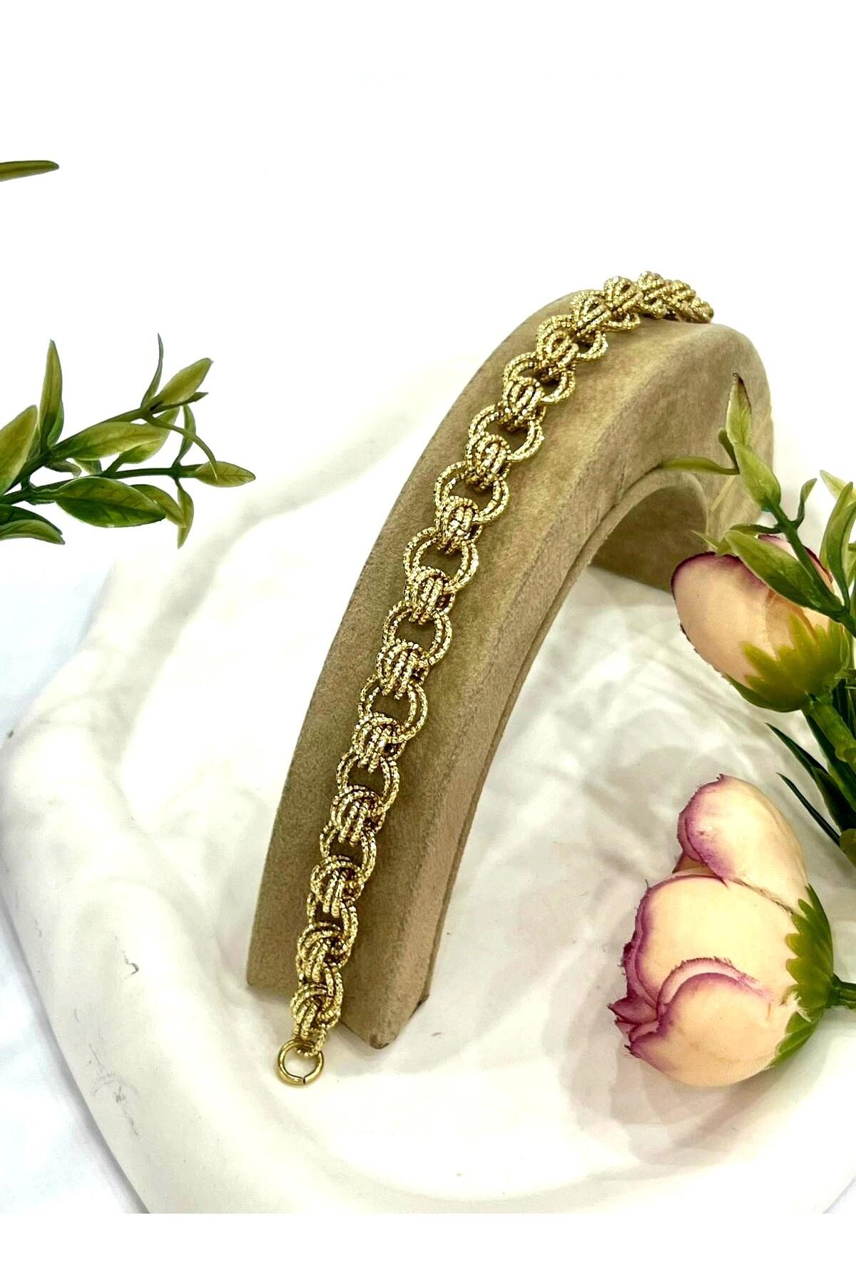 Lazer Kesim Parlak Model Vip Seri Bileklik (14k Gold/19cm)