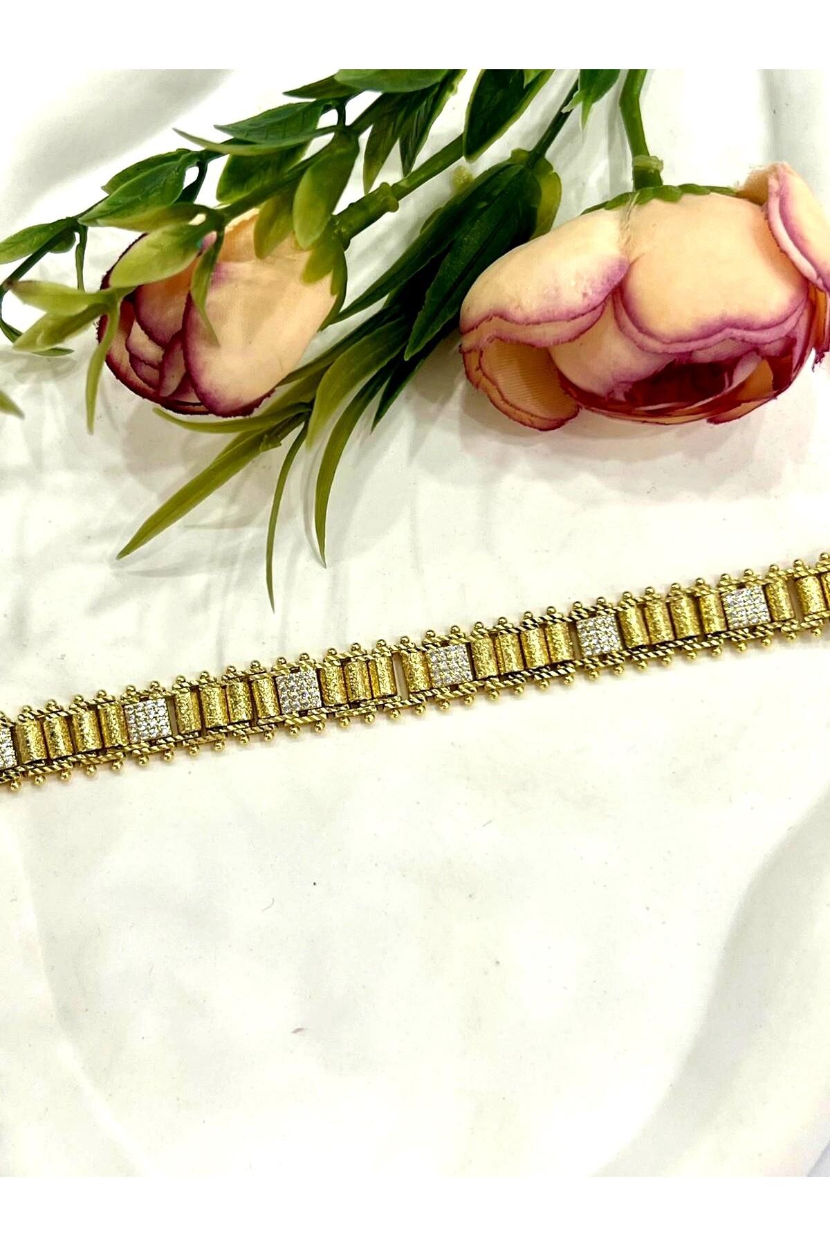 Nokta Model Kare Zirkon Taşlı Bileklik (14k Gold/19cm) - Görsel 4