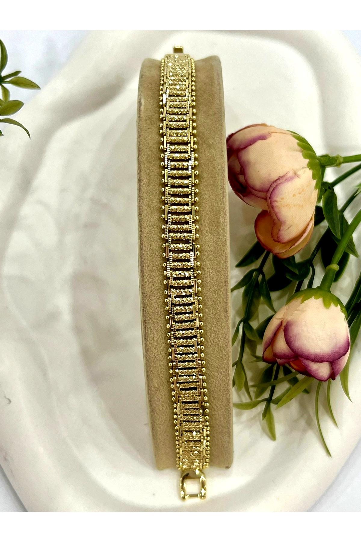 İşlemeli Silindir Detay Çelik Bileklik (14K Gold) - Görsel 3