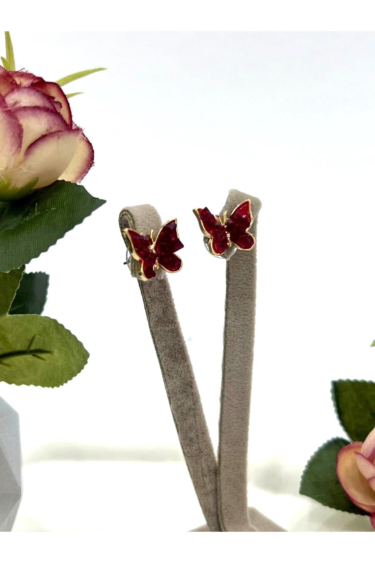 Mineli Kelebek Figürlü Küpe (1,5x1,5cm) - Görsel 3