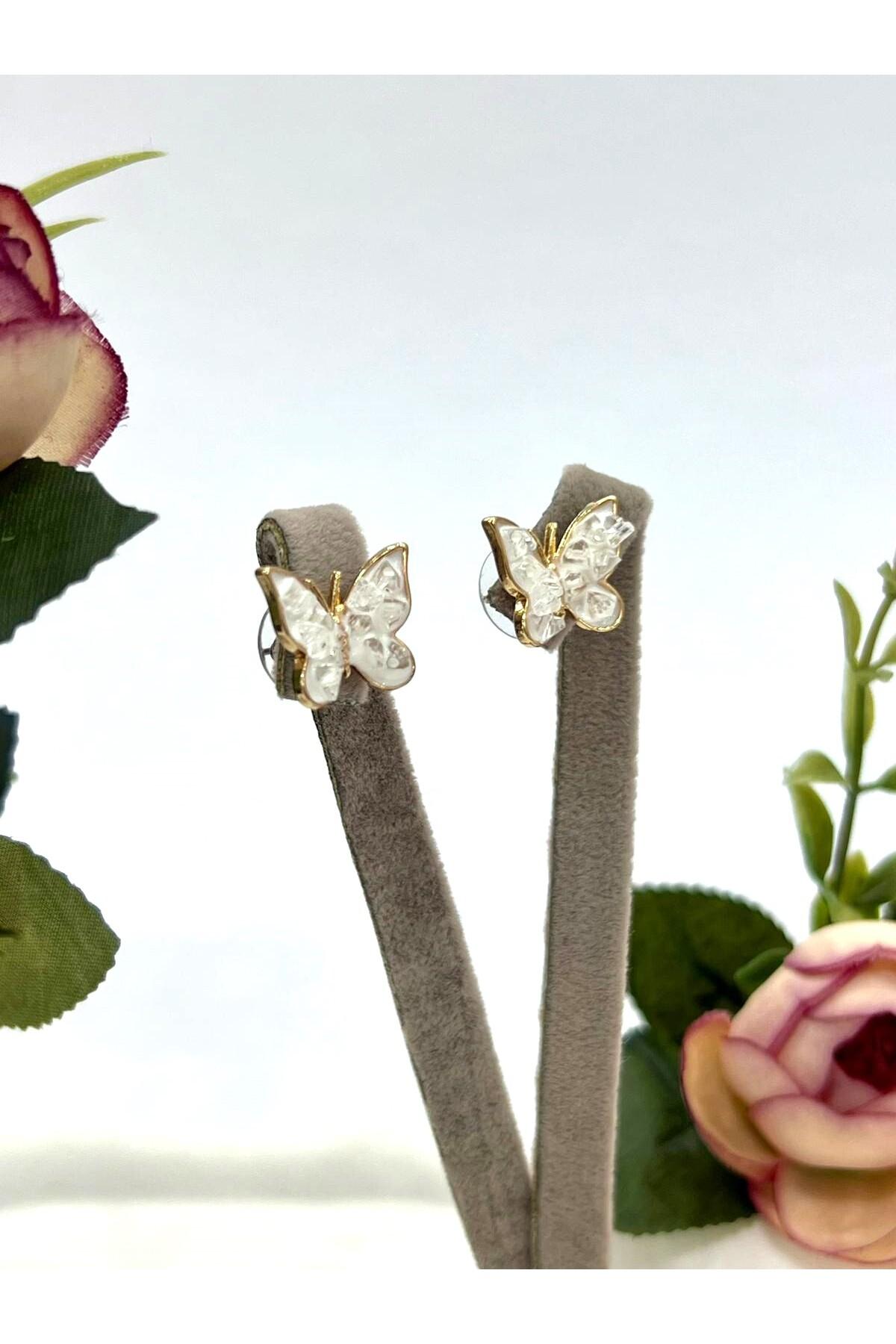 Mineli Kelebek Figürlü Küpe (1,5x1,5cm) - Görsel 2