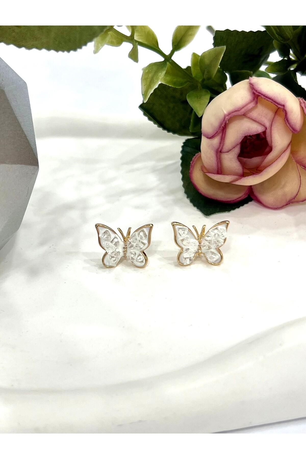 Mineli Kelebek Figürlü Küpe (1,5x1,5cm) - Görsel 4