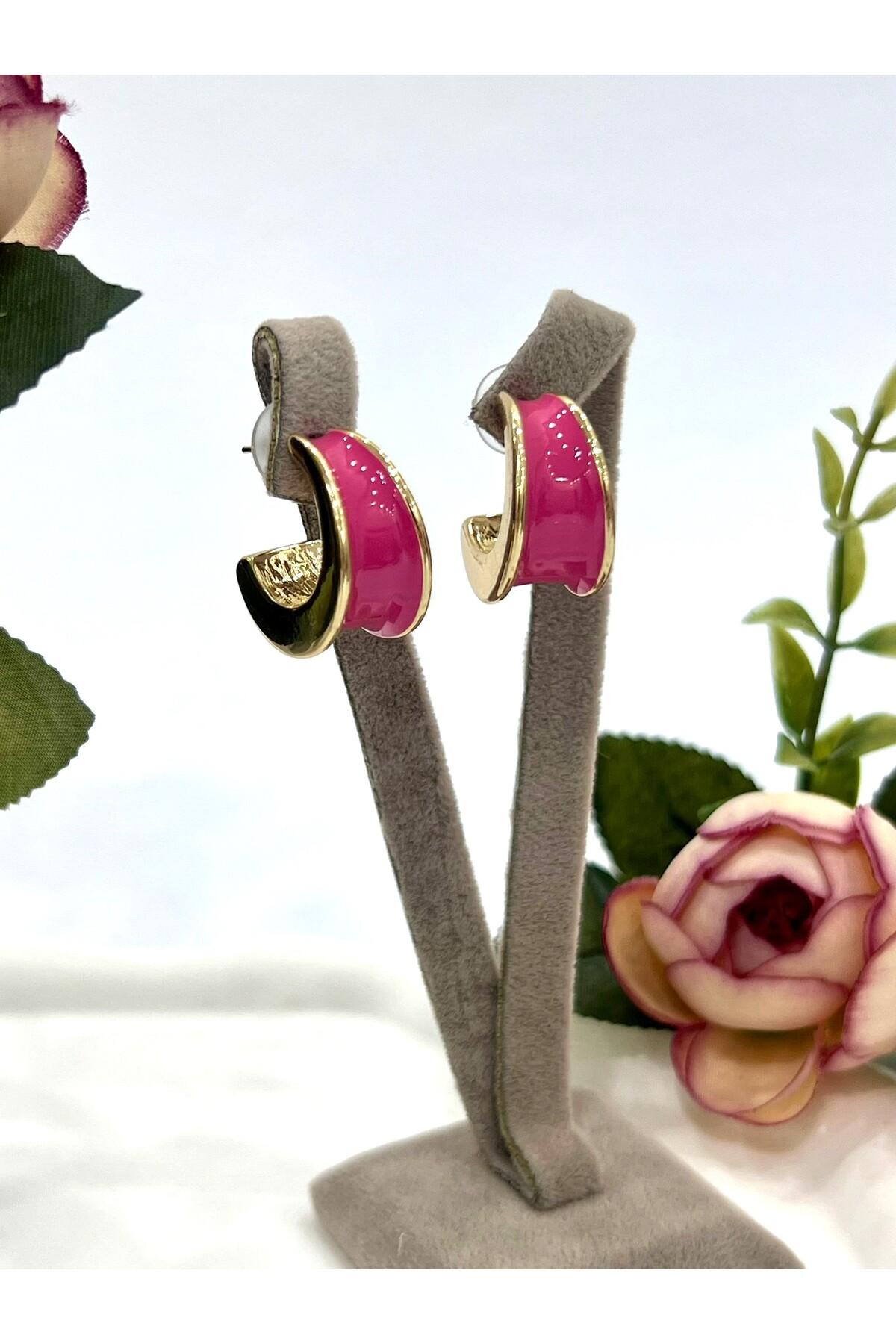 Mineli Halka Pembe Küpe (2x2cm)