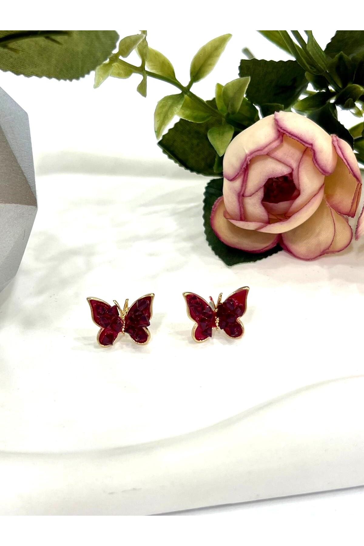 Mineli Kelebek Figürlü Küpe (1,5x1,5cm) - Görsel 2