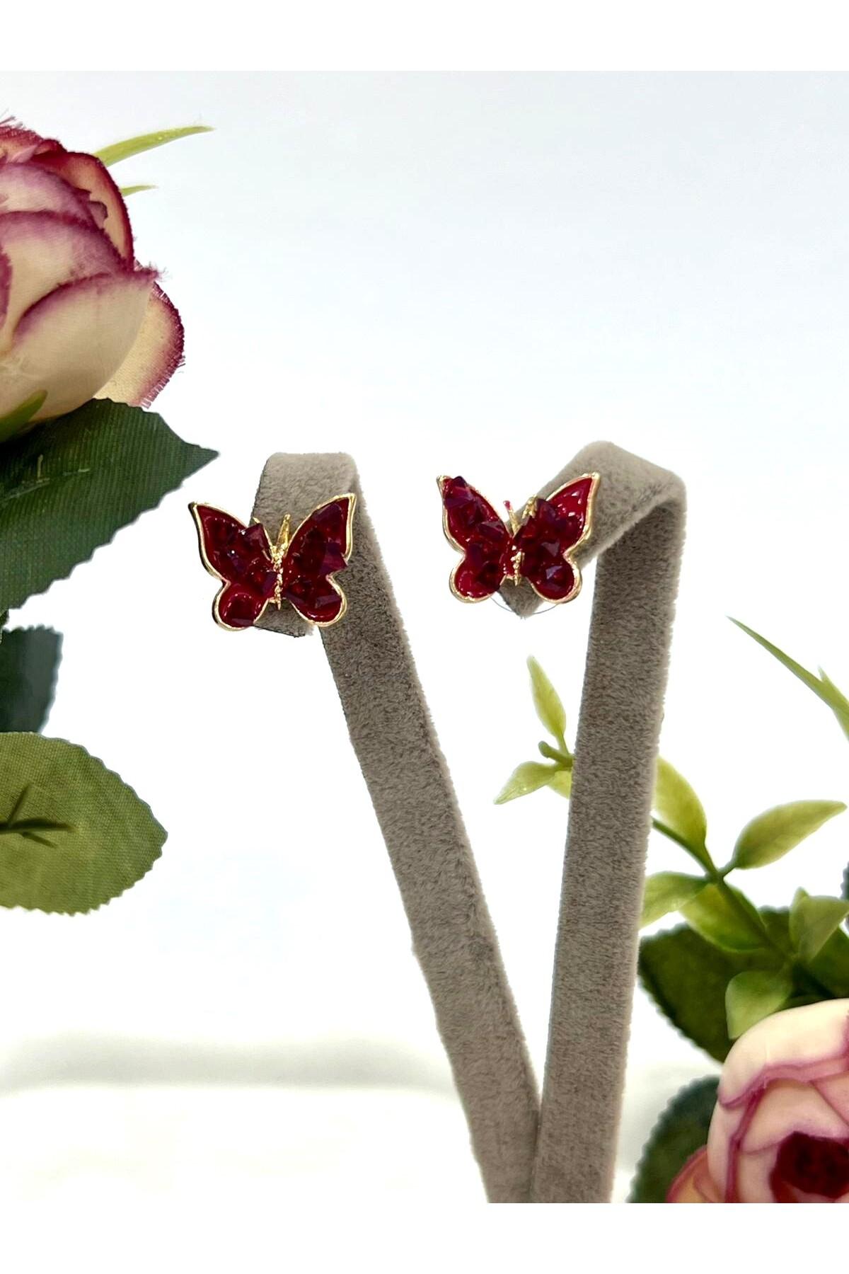 Mineli Kelebek Figürlü Küpe (1,5x1,5cm)