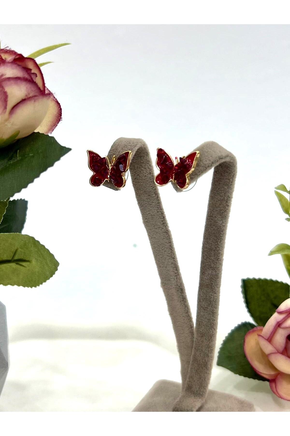 Mineli Kelebek Figürlü Küpe (1,5x1,5cm) - Görsel 4